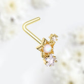 20G Gold White Opal Star Cluster L Shape Nose Stud